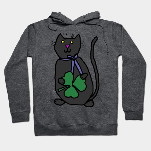 Saint Patricks Day Cat with Shamrock Hoodie by ellenhenryart